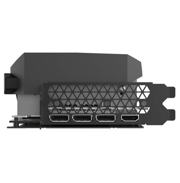 Picture of the port side of the graphics card, showing 3 display ports and 1 hdmi